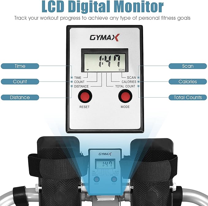 GYMAX Rowing Machines for Home, Hydraulic Rower with LCD Monitor, Adjustable Resistance up to 110LBS & Large Cushioned Seat, 265LBS Quiet Rowing Machine for Aerobic Workout Exercise Fitness