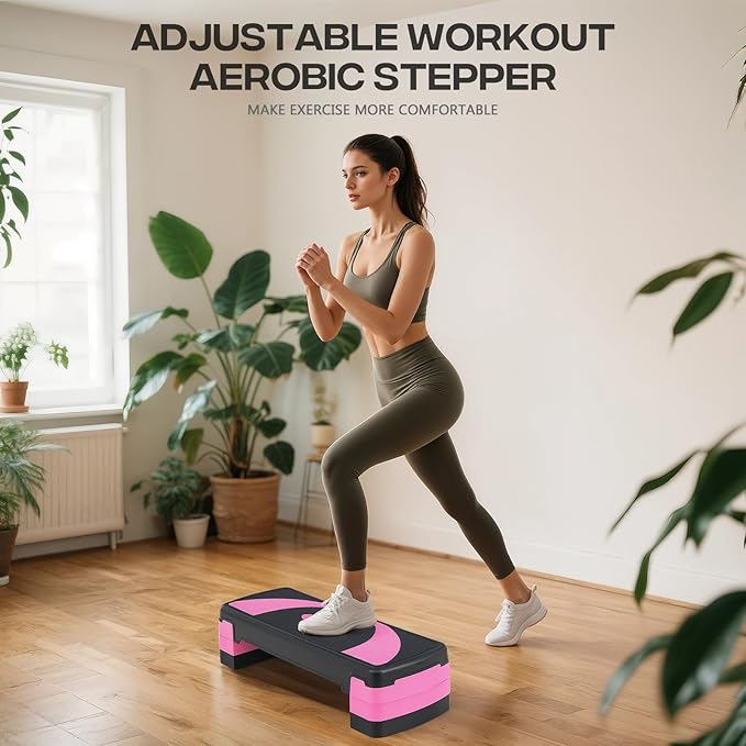 31" Aerobic Exercise Step Platform, Step Up Exercise Platform with 4" 6" 8" Adjustable Risers, Stair Stepper Workout Stepper for Home Gym Strength Training Fitness Equipment
