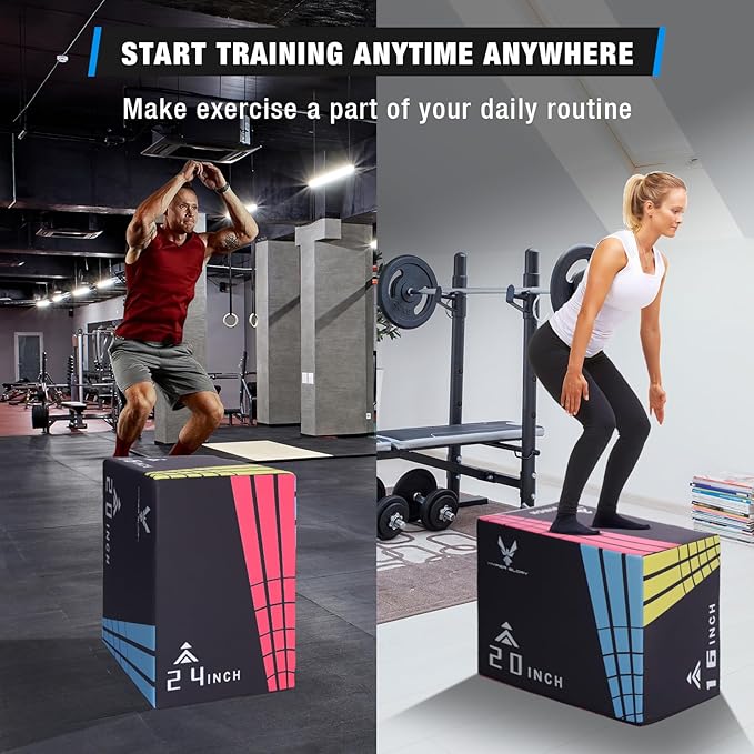 Modern-Depo 3 in 1 Plyometric Jump Box with High Density Foam | Fitness Plyo Box Jumps Height Adjustable 30/24/20, 24/20/16, 20/16/14, 1614/12 Inch for Home Gym, 440lb Weight Capacity