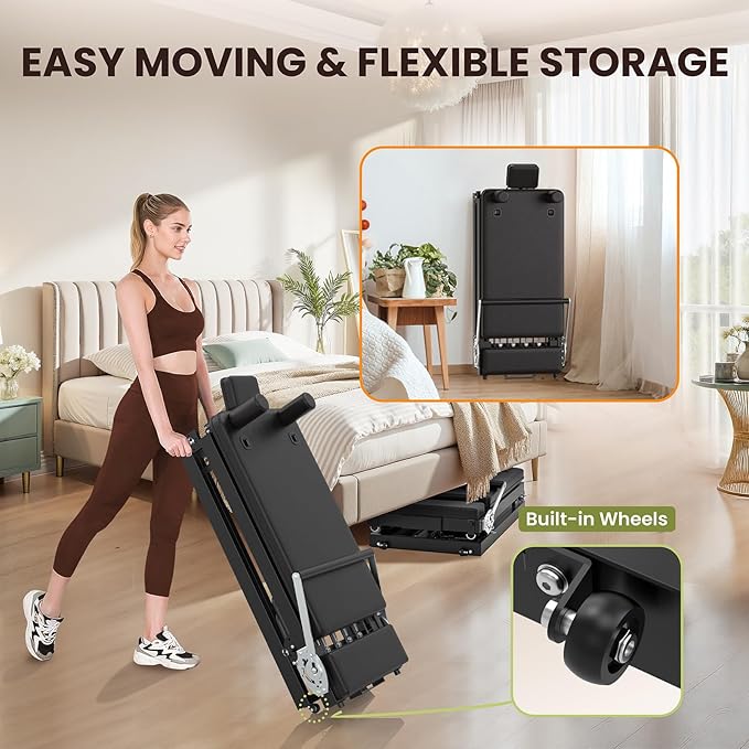 91“ Pilates Reformer Machine – Foldable Full-Body Home Pilates Equipment with Adjustable Resistance, Jumpboard, Upgraded Wheels, 400lb Support, for Rehab & Core Strength