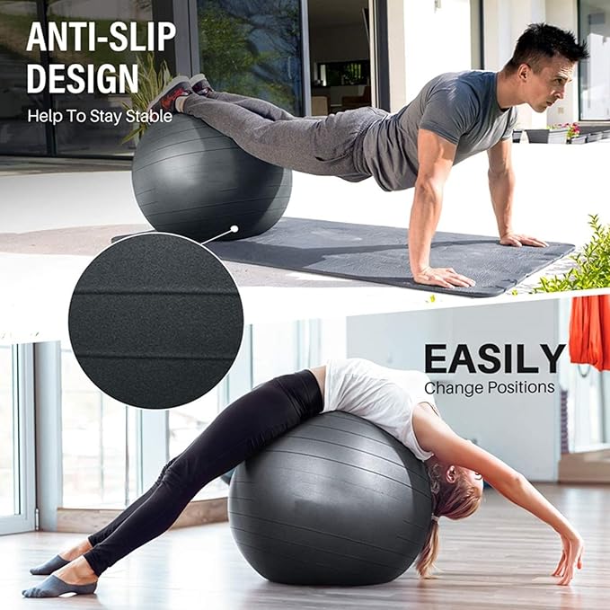 Yoga Ball Office Chair, Home Fitness Yoga Ball Chair, Ergonomic Pilates Balls Desk Chairs with Back and Wheels, Portable Exercise Balls Chairs wiht Anti-Slip Stripes, for Gym, Home(Purple)
