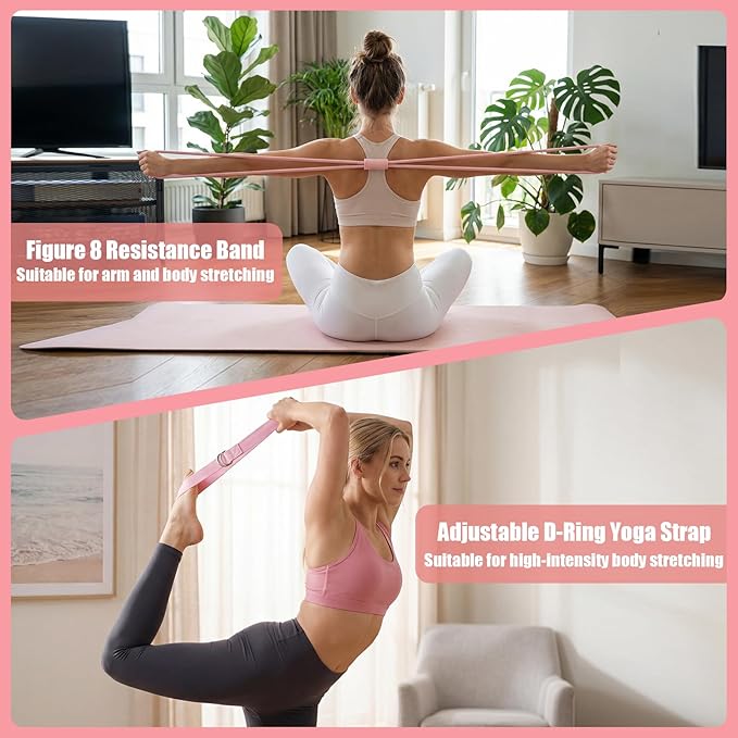 Pilates Kit for Home Workouts - 16 Pack Pilates Ring and Ball Set, Fabric & Rubber Resistance Bands, Figure 8 Stretcher, Yoga Ring & Grip Socks, Complete Pilates Accessories for Full Body Workout