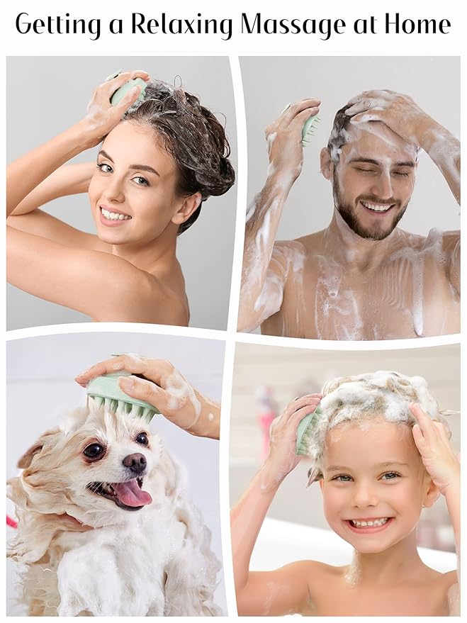 HEETA Scalp Massager Hair Growth, Soft Silicone Scalp Scrubber Shampoo Brush for Exfoliation, Dandruff Removal & Head Massage Stress Relax, Wet & Dry Use for Thick, Thin Hair Care, Wheat Straw Green