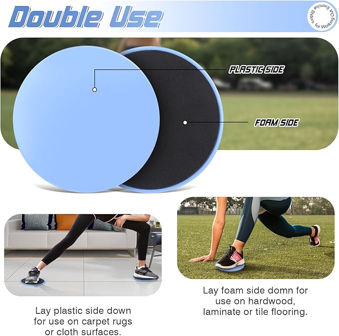 Exercise Core Sliders Core Sliding Discs, Dual Sided Workout Sliders for Full Body Workout on Carpet or Hardwood Floor, Training Abdominal Core Strength (Blue - 1 Pair)