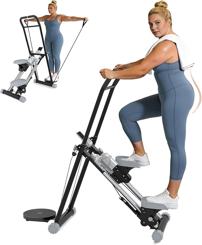 OVER SELF Stair Stepper at Home, Stair Stepper with Handlebar for Full-Body Workout, for Compact Folding Stair Climber with Adjustable Handlebar/Pedal, 350lbs Weight Capacity, Knee-Friendly