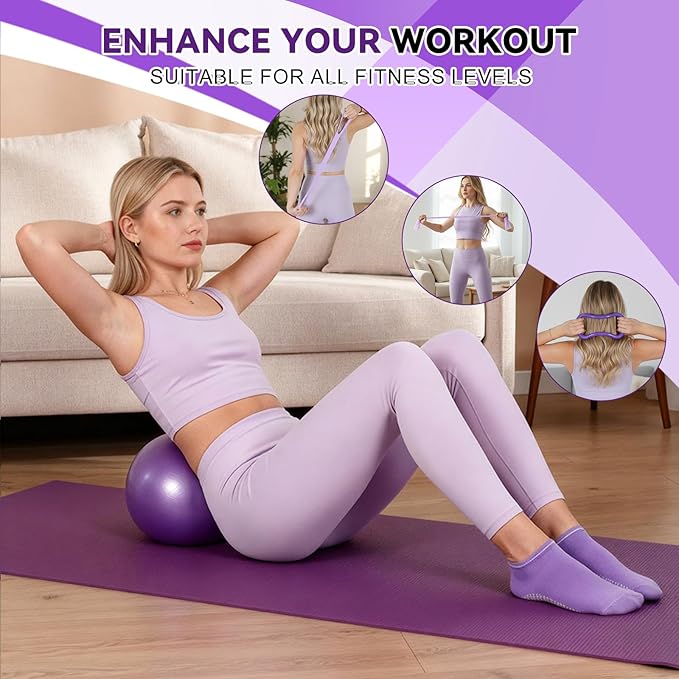 LiKiLiKi Pilates Ring and Ball Set, Home Pilates Equipment for Women with Resistance Bands, 12'' Magic Circle, 9.8'' Ball, for Strength, Toning and Flexibility, Fitness Essentials Starter Accessories