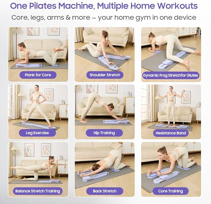 Pilates Reformer- Foldable Pilates Board, Pilates Machine with Resistance Band, Full Body Workout Set for Women at Home, Core Strengthener, Ab &Push-Up, Glute & Leg Toning, LED Timer & Calorie Display