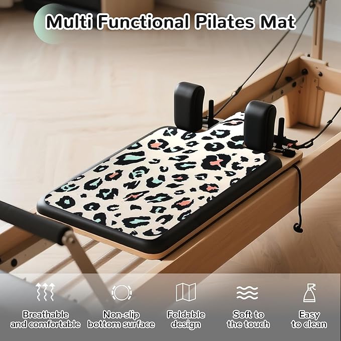 Non Slip Pilates Reformer Mat, Soft Fleece Surface Pilates Towel Mat, Pilates Mat with Multiple Equipment, Lightweight and Foldable, Sweat Wicking and Quick Drying, For Yoga and Fitness (Spotted)