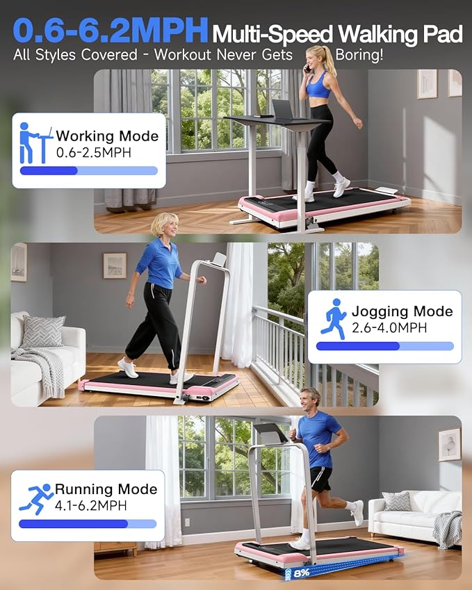 Incline Walking Pad with Handle Bars, 3.5HP Foldable Portable Treadmills for Home Office, Low Noise <40dB Under Desk Treadmill with 330LB Capacity, Wide Running Belt with Remote Control & LED Display