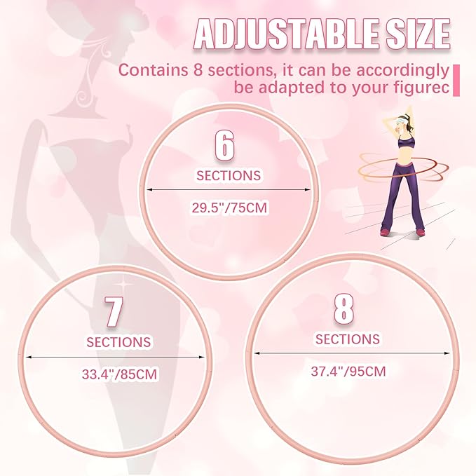 Exercise Fitness Hoop for Women 37 Inch Removable Adjustable Weighted Hoop Suitable for Adult Weight Loss and Home Fat Burning Exercise Workouts Gym