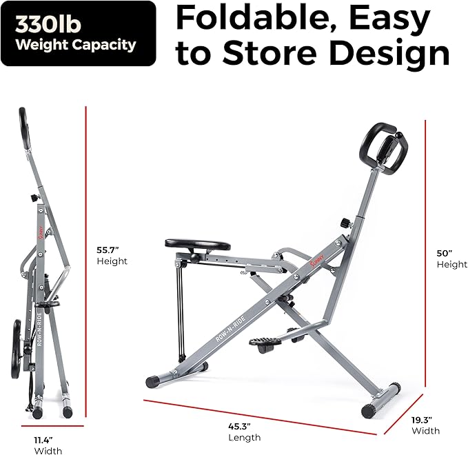 Sunny Health & Fitness Smart Row-N-Ride Glute & Leg Trainer, Foldable Squat Assist Rower with Exclusive SunnyFit App Connection