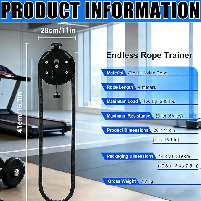 Endless Rope Trainer | Suspension Endless Rope Pulley System | Adjustable Resistance Trainer Machine | Closed-Loop Nylon Rope | Home Gym Infinity Rope for Interval Resistance Training