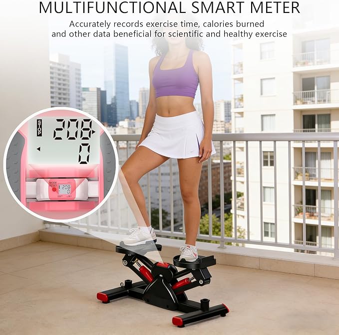 Rock Stepper Step Rocker Side to Side Low-Impact, Compact Side Stepper with Resistance Bands and Digital Display, Suitable for Full-Body Fitness