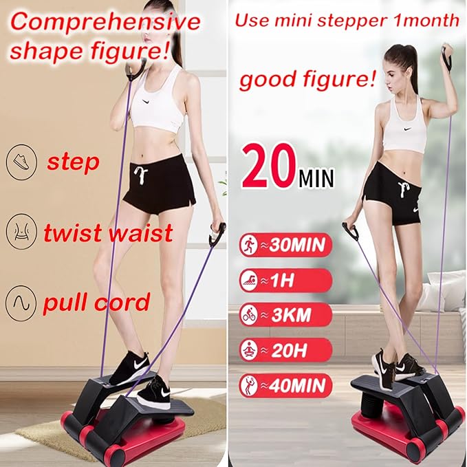 INTBUYING Mini Twist Stepper for Exercise Workout at Home with Resistance Bands Quiet Step Machine Portable with LCD Monitor and Non-Slip Pedals for Gym Home