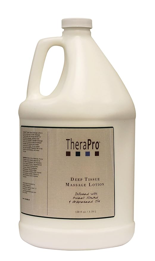 Deep Tissue Massage Lotion by TheraPro - Unscented - Infused with Sweet Almond & Grapeseed Oil - Smooth Glide & Non-Greasy - Absorbs Quickly with No Residue - Easily Cleaned from Sheets - 1 Gallon