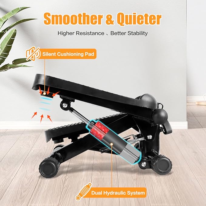 Hydraulic Fitness Stepper with LCD Monitor - Mini Stepper and Resistance Bands