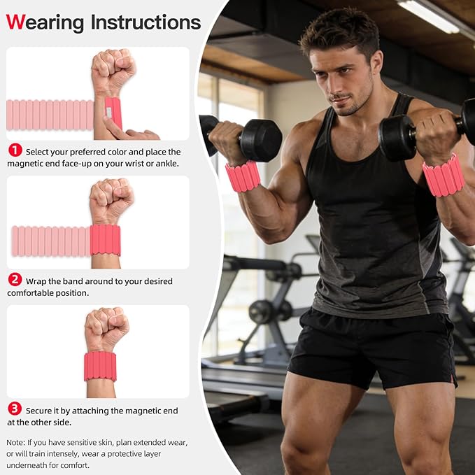 Abahub Wearable Wrist & Ankle Weights Set of 2, Stackable Magnetic Weighted Bracelet for Women, Waterproof Silicone Arm Leg Weights for Home Gym Workout, Running, Yoga & Pilates