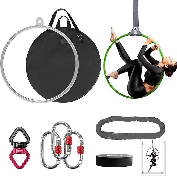 DASKING Professional Aerial Hoop Kit - 85cm (33.5")/90cm (35.4") Aerial Ring Set, 2-Ton Safety System Anti-Slip Grip & Portable Storage Bag