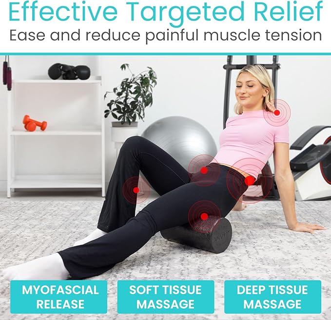 Vive High Density Foam Roller (12 inch) - Large Foam Roller for Exercise, Physical Therapy, Yoga, Pilates, Stretching - Pain Relief Massager for Trigger Point, Deep Muscle Massage, Myofascial Release