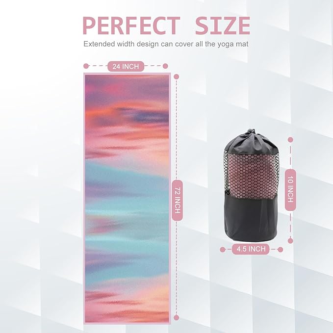 Eunzel Hot Yoga Towel, Non Slip Yoga Mat Towel Sweat Absorbent Printed Yoga Towel with Grip Dots for Hot Yoga, Pilates and Workout 72"x 24", Sunset