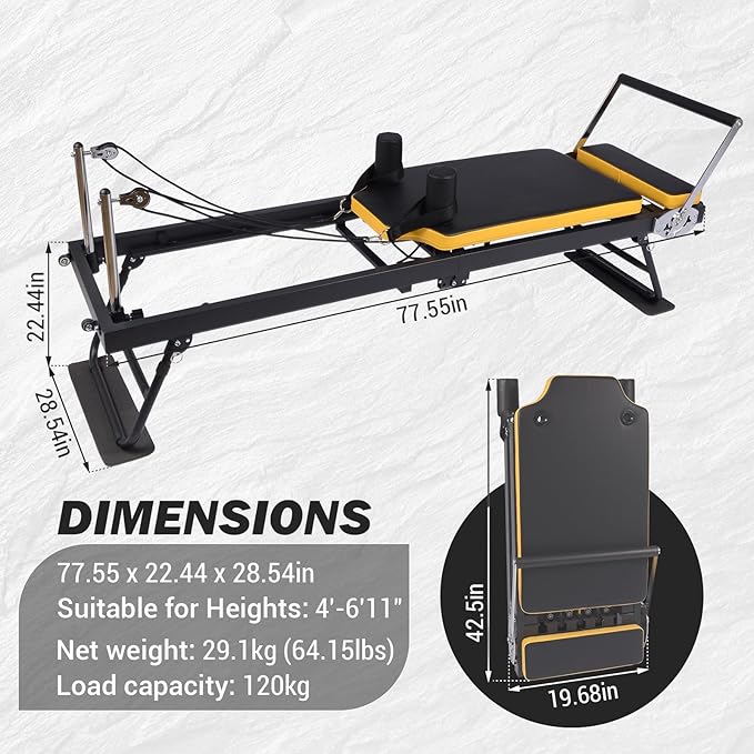 Foldable Pilates Reformer Machine for Home, 77.5'' Pink Pilates Equipment with 5x18 Lbs Resistance Bands,Professional Aeropilates Reformers for Beginners/Advanced