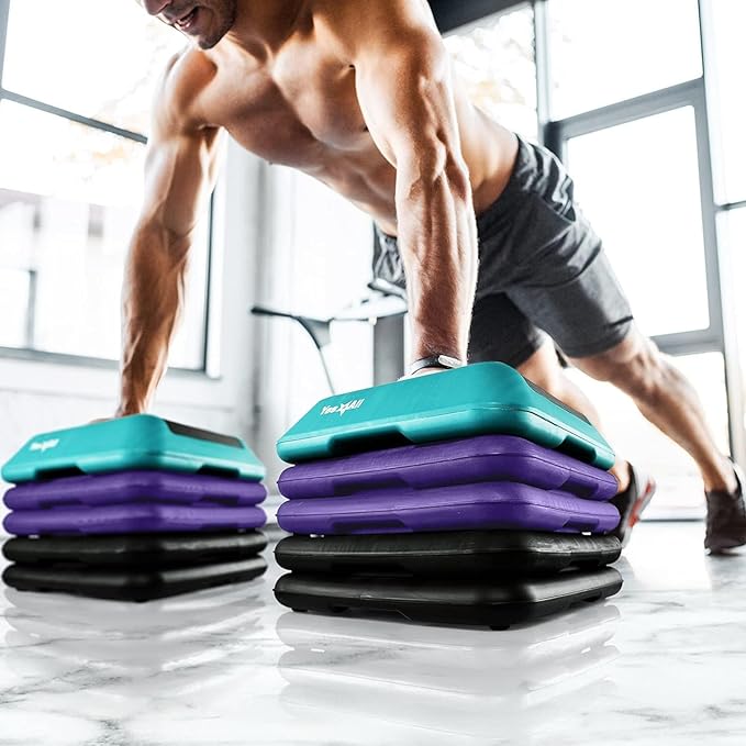 Yes4All High Arobic Step Platform & Stackable Risers - Adjustable 4"/6"/8"/10"/12" Height - Choose Full Step Platform Set or 2-Pack Stackable Risers, Customize for Cardio & Aerobic Exercise
