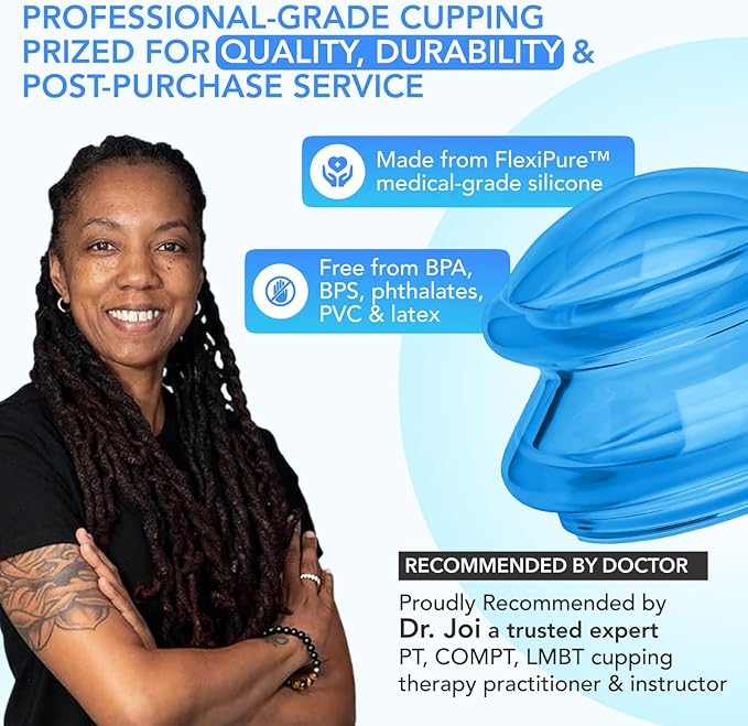 Silicone Cupping Therapy Set Professional Massage Cupping Cups for Cupping Therapy 4 Cup Kit for Massage, Myofascial Release, Cellulite Reduction (Lure Blue)