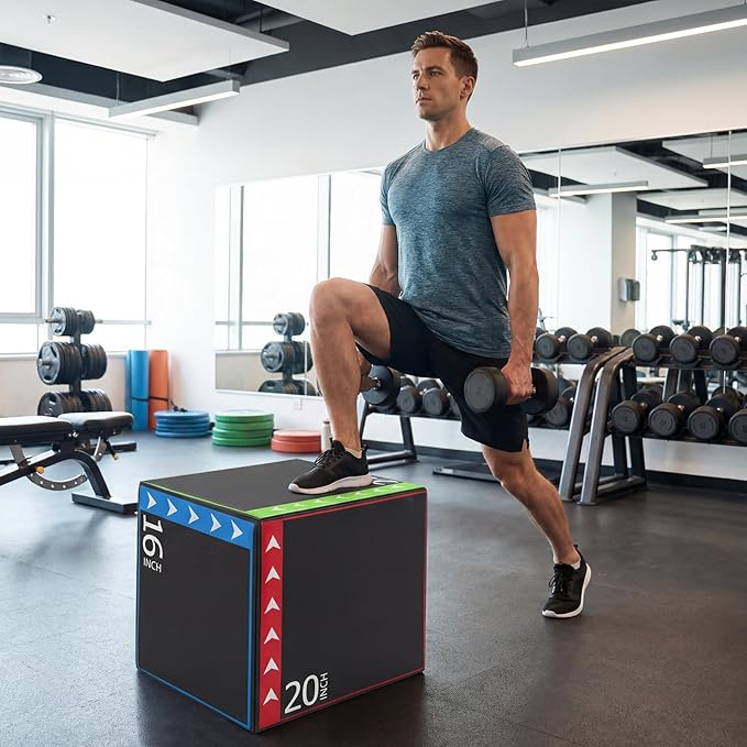 Goplus 3-in-1 Plyometric Jump Box, 16"x20"x24" Soft Foam Plyo Box with 3 Heights, Non-Slip Cover for Home Gym Strength, HIIT, Step-Ups, Agility Training, HIIT, Agility Workouts