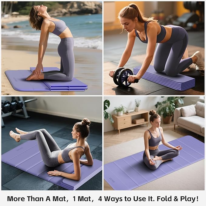 Extra Thick Foldable Yoga Mat (10mm), SGS Certified TPE, Non-Slip & No Smell, 12-Fold Design for Ultra Portability And Easy Storage | for Yoga, Gym, Pilates, and Home Workouts, 76" x 26"