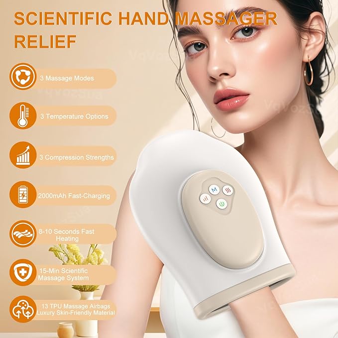Full Hand Massager with Heat and Compression for Arthritis and Carpal Tunnel, Adjustable Hand Massage、 Temperatures、 Compression Models, Blood Circulation Pain Therapy Relax Relief Glove Gift