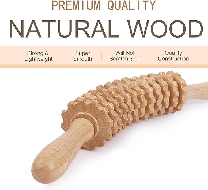 Wood Massage Roller Muscle Roller Fascia Blaster Lymphatic Drainage Massager Wood Therapy Massage Tools for Deep Tissue Muscle Pain Relief(12-Wheel)