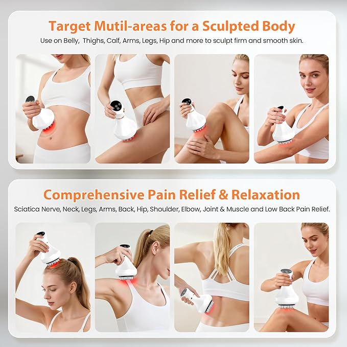 Lymphatic Drainage Massager, Anti-Cellulite Massager For Body Cellulite and Thigh & Belly Stretch Marks Reduction, Handheld Massage tools for lymphedema & lipedema, Sciatica Nerve pain relief Devices