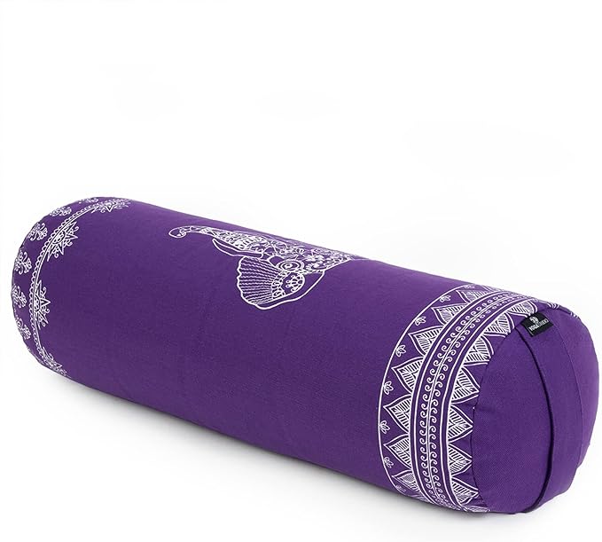 Yoga Studio Organic Buckwheat Designed Round Bolsters - Nature Collection (Purple Grape - Aztec Elephant)