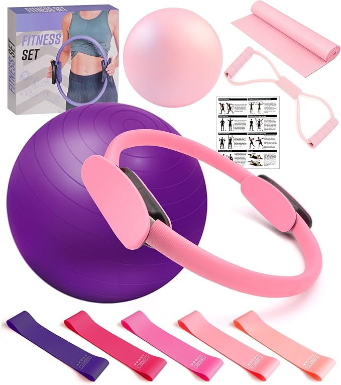 Pilates Ring Ball Set at Home Pilates Equipment Workout Set with Resistance Bands for Beginners Home Workouts Yoga