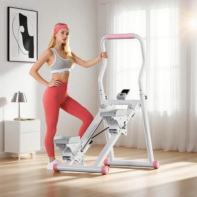 DlandHome Stair Stepper for Home Gym, Foldable Vertical Climber Machine with LCD Monitor, Stair Master with Adjustable Handlebar & Oversized Pedal, Stair Climber for Full-Body Workout