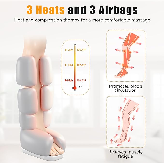 Leg Massager with Heat and Compression, Foot and Calf Massager for Circulation and Pain Relief, Compression Boots with Handheld Controller, 6 Modes 3 Intensities, Gift for Mom Dad