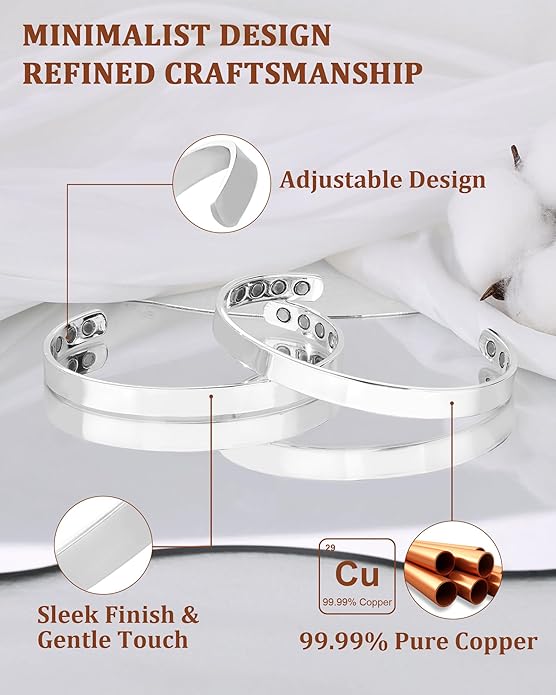 BioMag 2Pcs 99.99% Copper Bracelet for Women, Adjustable Magnetic Bracelets Bangle Cuff with 3500 Gauss Magnets, Jewelry Gift