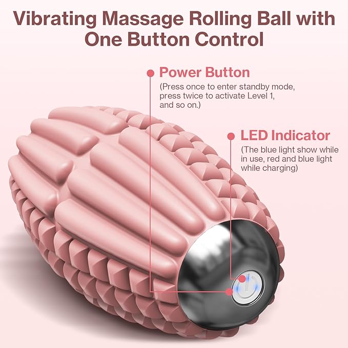 Upgraded Vibrating Massage Ball,4-Speed with Rechargeable,Trigger Point Myofascial Massage Roller Ball for Relieving Muscle Pressure, Electric Massager for Fitness/Yoga/Training (Pink)