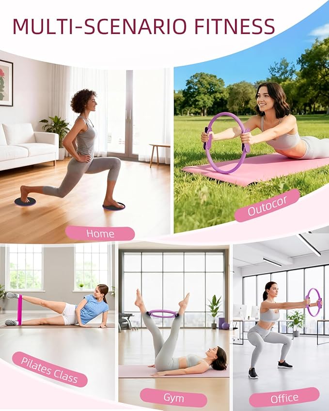 Abahub Pilates Ring Set, Home Workout Pilates Equipment, 14”Magic Circle, Yoga Ball, Resistance Bands, Sliding Disks, Socks, Fascial Ball, Workout Guide & Bag, Blue Set
