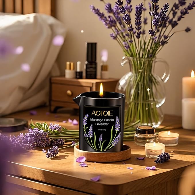 Massage Oil Candle,8.1 oz Low Temp Body Oil Candles for Massage Therapy, Moisturising Luxurious Relaxing Body Safe Soybean Wax Massage Candles for Home SPA (Lavender)