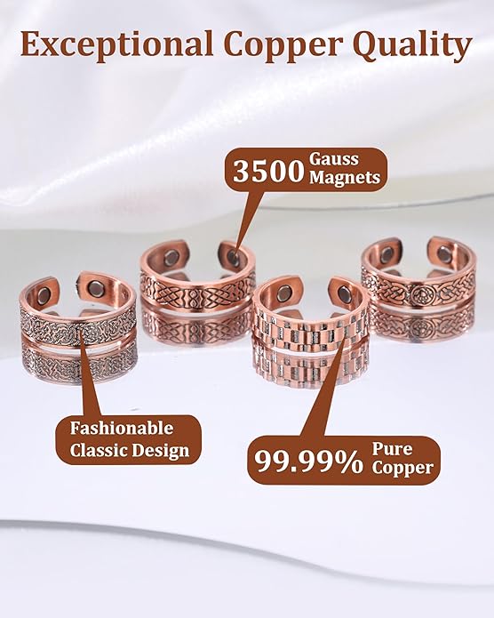 BioMag Magnetic Rings, Pure Copper Rings for Men Women, Adjustable Fingers Thumb Ring Jewelry Gift
