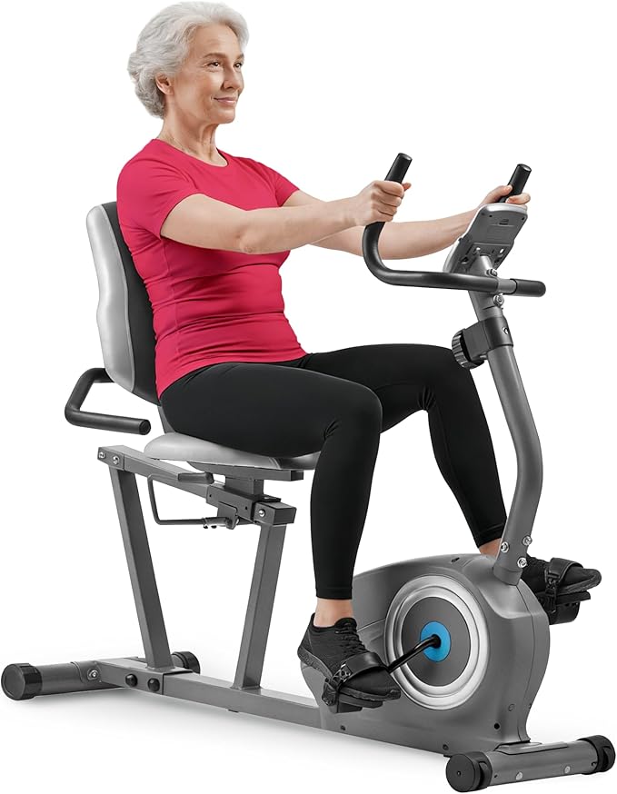 JLL Smart Cross Trainer Recumbent Exercise Bike with Arm Exercisers, 8-Level Magnetic Resistance Stationary Machine, LCD, Bluetooth Fit App, Home Workout Cardio Equipment, Seniors & Adults