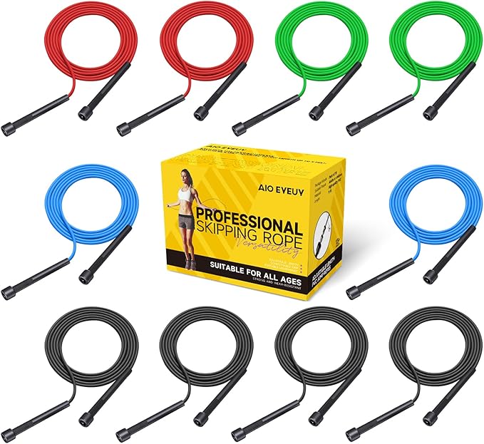 10 Pack Adjustable Jump Rope for Fitness and Exercise-PVC Skipping Rope for Men,Women and Kids-Tangle-Free for Keeping Fit, Training, Workout