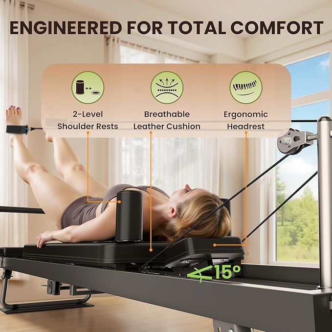 91“ Pilates Reformer Machine – Foldable Full-Body Home Pilates Equipment with Adjustable Resistance, Jumpboard, Upgraded Wheels, 400lb Support, for Rehab & Core Strength