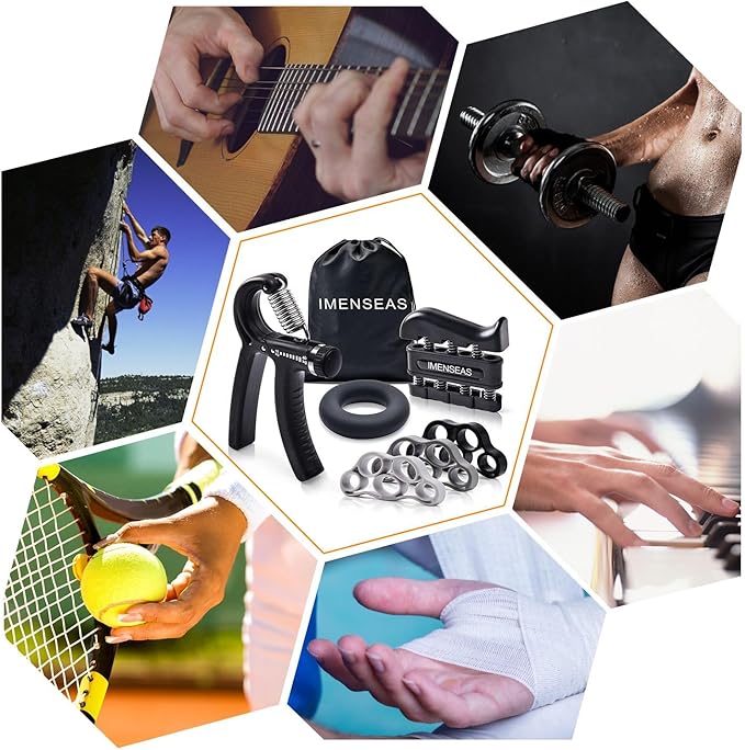 Grip Strength Trainer 7 Pack Adjustable, Finger Stretcher Resistance Extensor Bands, Finger Exerciser, Hand Gripper Strength Ring & Stress Ball