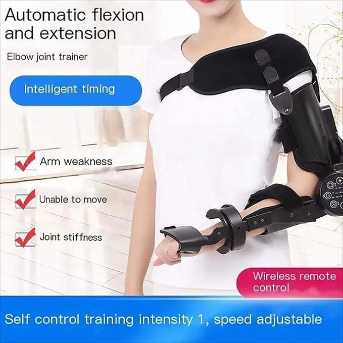 Elbow Joint Recovery Device, Stroke Rehabilitation arm Elbow Protector, Hemiplegia Robot Training Device, hinged Elbow Support arm Exerciser with Remote Control and Intelligent Timing(Right)