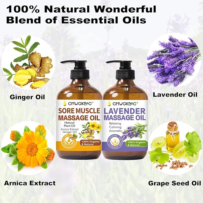 Massage Oil for Massage Therapy,Lymphatic Drainage-Ginger Oil Sore Muscle Arnica Oil &Lavender Oil Relaxing Massage Oils for Date Night,Massage Ball, Easter Basket Stuffers for Adults,Easter Gifts Men