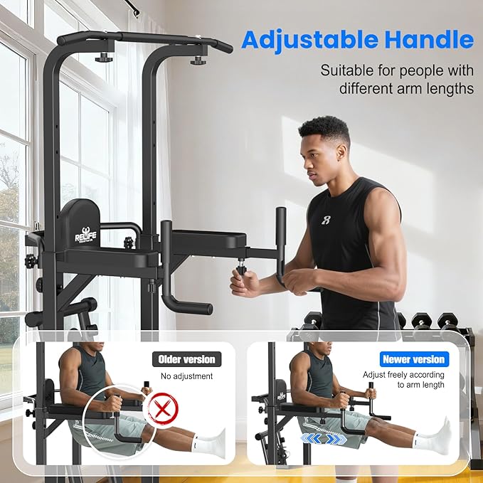 RELIFE REBUILD YOUR LIFE Power Tower Pull Up Bar Station Workout Dip Station for Home Gym Strength Training Fitness Equipment