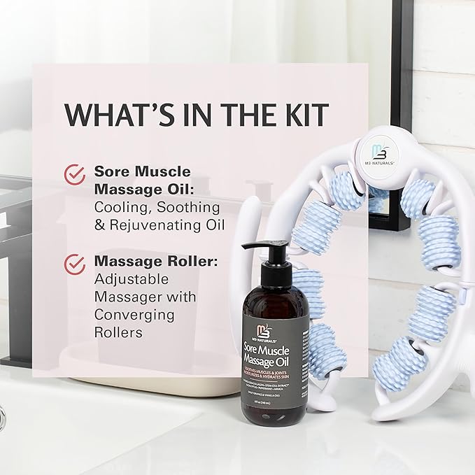 Arnica Sore Muscle Massage Oil and Massager Kit | Relaxing Post-Workout Recovery Duo for Sore Arms, Joints, Legs Cramps, and Lymphatic Drainage, Fast-Acting Formula, 8 fl oz by M3