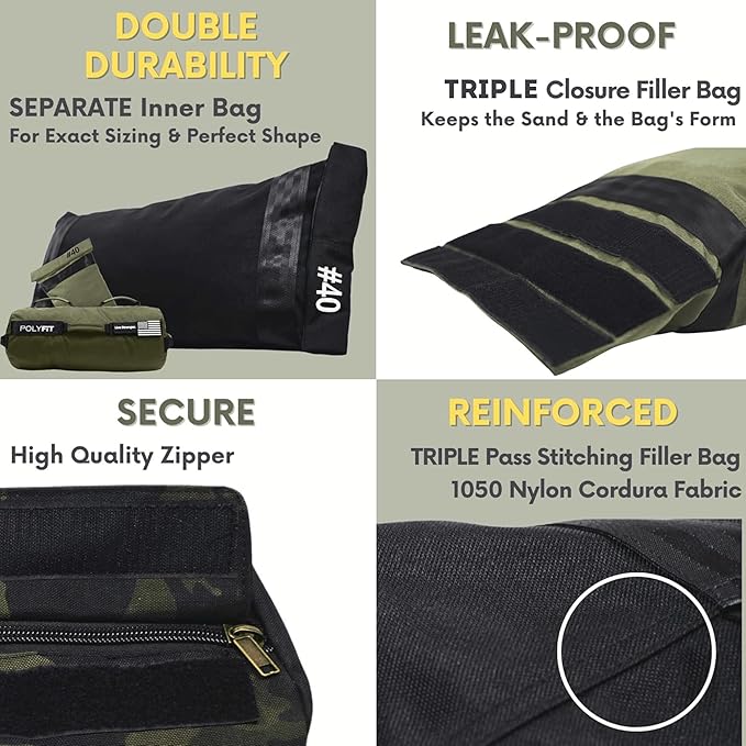 Polyfit Sandbag Pro - Workout Sandbag with Triple Closure Filler Bag and Reinforced Nylon Webbing - Sand Not Included - Multiple Colors & Sizes
